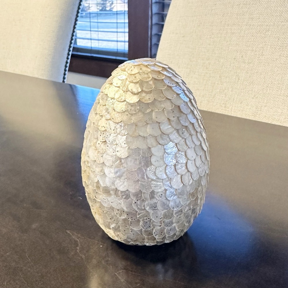 Vintage Pier 1 Capiz Shell Scaled Egg Handcrafted Pearlescent Dragon READ